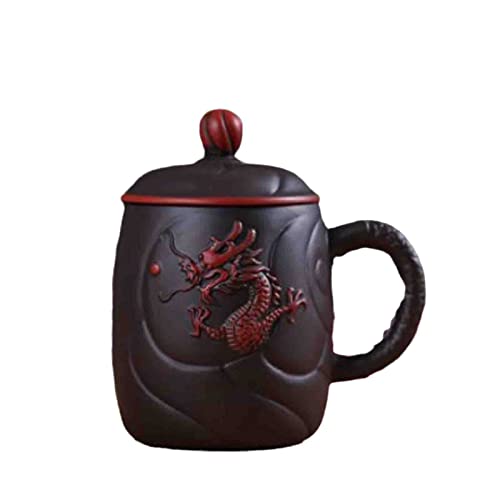 Purple Clay Chinese Embossed Dragon Teacups Creative Retro Tea Mug with Lid and Infuser Handmade Water Cup Drinkware Gifts