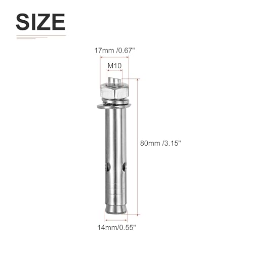 Image of DTGN M10 x 80 Hex Expansion Bolts - 15Pack - Good for Concrete Dry Brick Block Walls - 304 Stainless Steel - Silver
