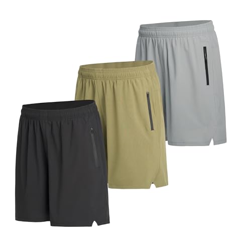 WHITE PEAK 3-Pack Men's Athletic Shorts with Zipper Pockets