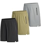 WHITE PEAK TRADING COMPANY Mens Athletic Shorts 3 Pack Woven Dry Fit Gym Shorts with Zipper Pocke...