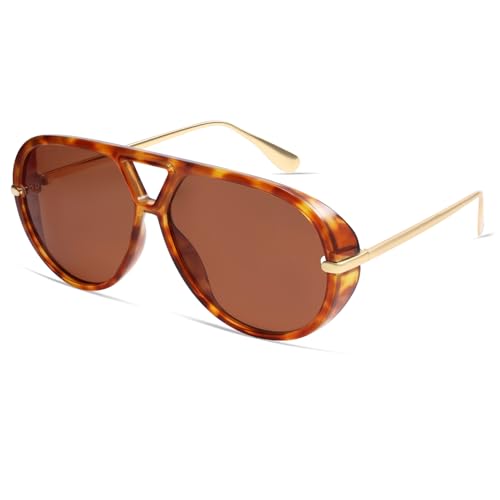 Image of VANLINKER Oversized Trendy Polarized Aviator Sunglasses for Women Men Retro Round Sunglasses Vintage Shield Shades VL9798