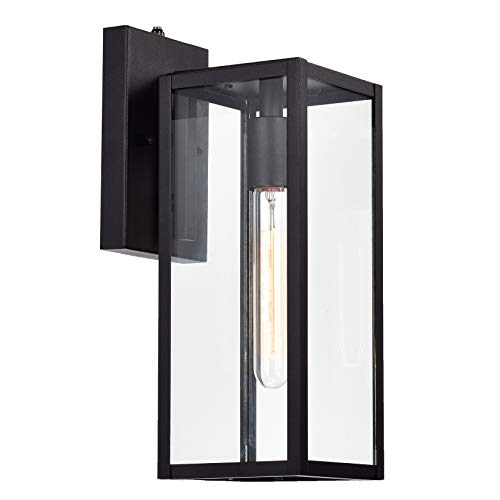 Image of MICSIU Dusk to Dawn Outdoor Lighting, 14.5 Inch Modern Farmhouse Exterior Wall Sconce with Clear Glass, Industrial Black Outside Light for House Garage Entryway, E26 Base 100W Max, ETL Listed