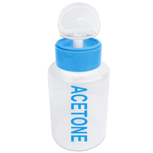 Beauticom 6 Oz Blue Push Down Acetone Labeled Dispenser Empty Bottle