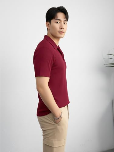 Image of madfrog Men's Solid Polo Neck Half Sleeve T-Shirt - Soft & Breathable Cotton Blend, Regular Fit Comfortable Casual Top for Office