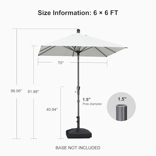 Image of PURPLE LEAF Patio Market Umbrella 6' x 6' Square Tilt White 8 Ribs Coated