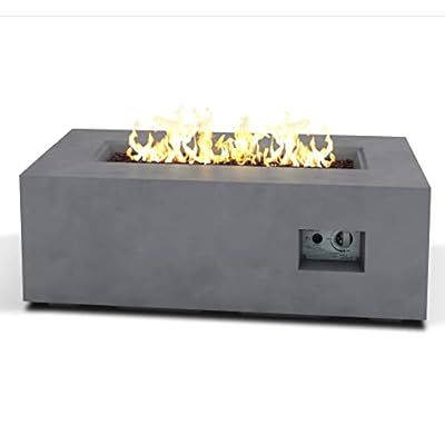 Kante Concrete/Metal Outdoor Propane Gas Smokeless Rectangle Fire Pit Table w/50,000 BTU & Weather Resistant Cover, 42 inch Long, Concrete Finish