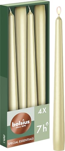 Bolsius Candele a punta liscia - Colore argento metallizzato - Bianco - 4 pezzi in cartone - 24,5 cm - Durata 7 ore - Cera vegetale naturale - Senza olio di palma