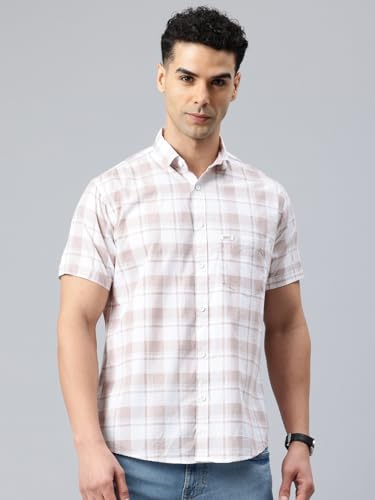 Image of Majestic Man Men Slim Fit Pure Cotton Checkred Half Sleeve Casual Shirt