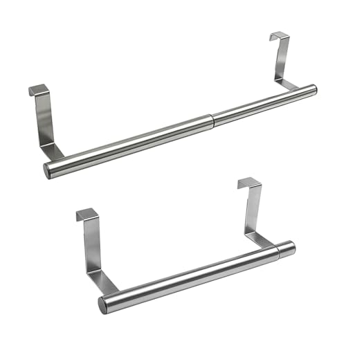 Over Door Towel Rail, 2 Pcs Hand Towel Holder Extendable Kitchen Towel Rail Bathroom Over Radiator Stainless Steel Towel Rack for Cupboard Drawer Cabinet, Kitchen and Bathroom (24cm)