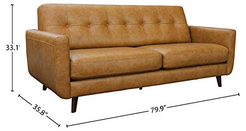 Amazon Brand - Rivet Sloane Mid Century Modern Sofa Couch, 79.9"W, Caramel Leather #TOP2