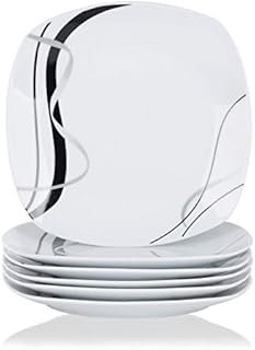 VEWEET 'Fiona' 6-Piece 9.75" Dinner Plate Ivory White Porcelain Black Decals Round Plates Dinning Set Ketchen Service Porcelain China Dinner Plate (24.7 * 24.7 * 2.2)