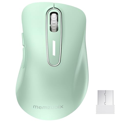 Image of memzuoix 2.4G Wireless Mouse, 1400 DPI Computer Mice USB Receiver, Portable Wireless USB Mouse Battery Powered Cordless Mice for Laptop, PC, Desktop, 5 Buttons (Light Green)