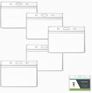 5 Pcs Plastic Card Holder, ID Badge Card, Transparent Clear Horizontal Waterproof Name Tag Badge ID Card, for Student ID Cards, Business Exhibition, Business Cards, Bus Cards