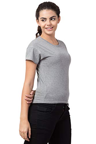 Image of BLUECON Tshirts for Women Combo Pack of 2 Slim Fit Solid Round Neck T-Shirt (Light Grey, Red)