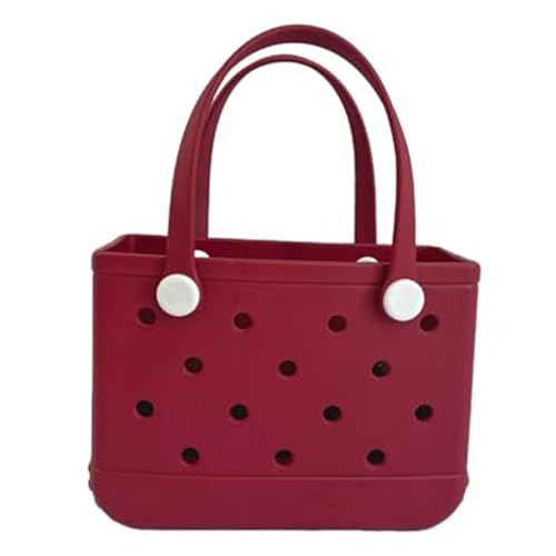 3 Sizes Waterproof Rubber Beach Tote Bag - Large/Medium/Small Waterproof, Sandproof, Washable, Lightweight Travel & Outdoor (Wine Red, Small)