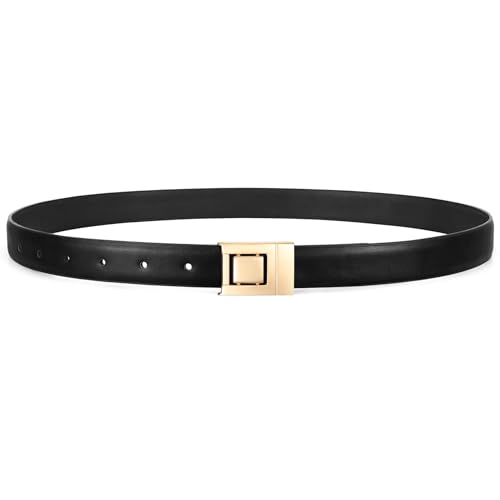 XZQTIVE Women's Leather Belt Fashion Ladies Thin Waist Belt for Dresses Jeans Pants with Gold Buckle