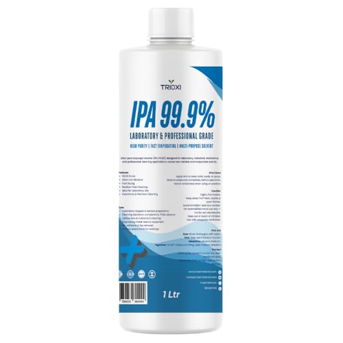 Isopropyl Alcohol 99.9% IPA Rubbing Alcohol High Purity Multipurpose Disinfectant & Cleaner for Electronics Surfaces Quick Dry Residue-Free 1Ltr