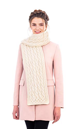 100% Super Soft Merino Cable Knit Long Thick Cold Winter Aran Scarf