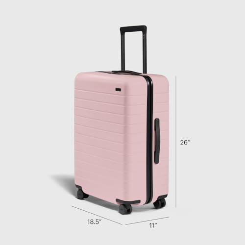 Image of Away Medium Checked Luggage, Lightweight Hard Shell Suitcase with Spinner Wheels, Durable Rolling Luggage, TSA Lock, 26 Inch, Blush Pink