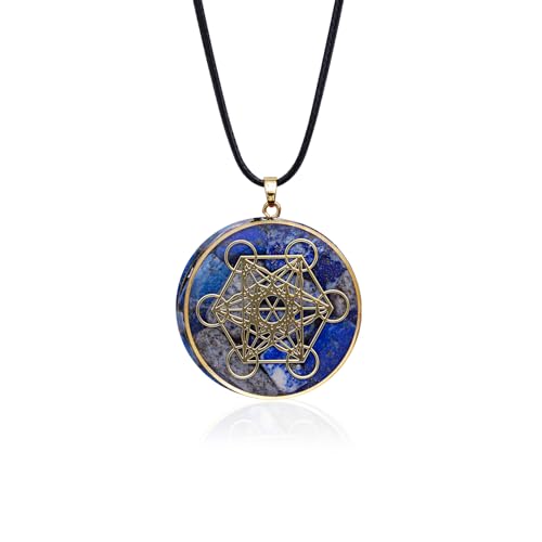 Day Day Up Lapis Lazuli Orgone Pendant Necklace, Metatron's Cube Sacred Geometry Amulet for Meditation & Energy Healing (Style 7)