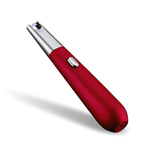 Accendino Elettrico Ad Arco Lungo Ricaricabile Senza Fiamma Antivento Al Plasma USB Rotazione a 360° Flessibile Ideale per tubi Candele Fornelli Barbecue (accendino ad arco lungo rosso)
