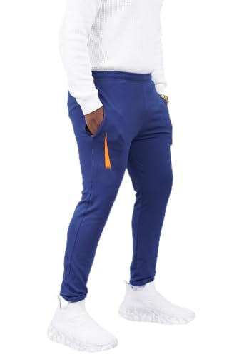 Image of Men's Solid Slim Fit LycraTrack Pants with Orange Accent