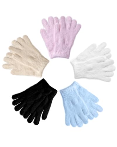 Berlune 5 Pairs Women Fuzzy Gloves Winter Fluffy Faux Mink Velvet Warm Stretchable Plush Soft Glove Cold Weather Accessories
