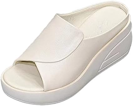Women's Fish Mouth Platform Wedge Slippers,Lightweight Comfy Backless Mules Open Toe Non-slip Softsole Boho Beach Sandals (4.5,Beige,4.5,Women)