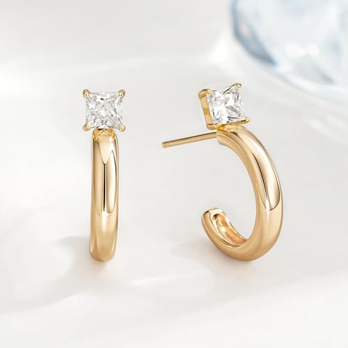 FETTERO Gold Hoop Earrings for Women, 14K Gold Plated Open C Shape Hoops Lightweight Chunky Gold Earrings, Hypoallergenic Gold Earrings for Women Ear Piercing Jewelry Gifts