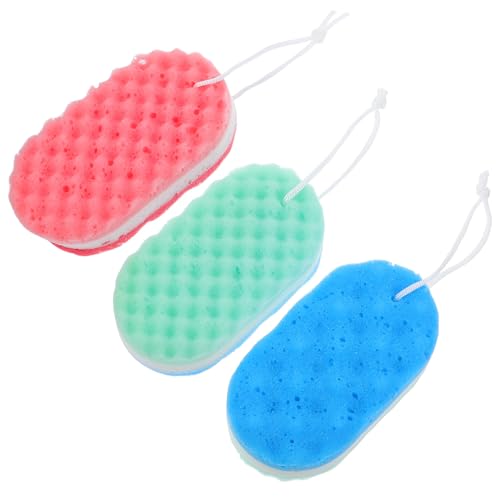 MOTHNUR Esponja Exfoliante de Baño Corporal 3 Unidades Triple Capa y Diseño Ondulado, Surtido Colores, Herramienta de Limpieza Adecuado para Uso Doméstico Viaje