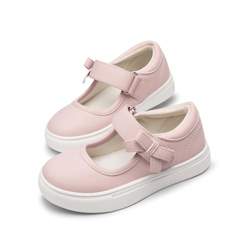 Rihero Girls Mary Jane Shoes Kids School Uniform Casual Toddler Sneakers Cute Dress Pink Shoes for Girls Size 11 Little Kid