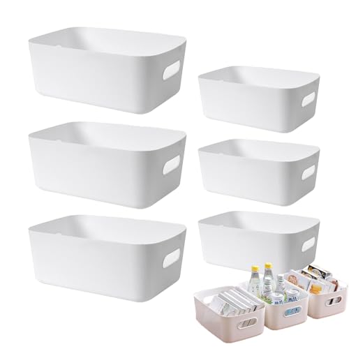 Eabdice 6 Pezzi Contenitori Plastica Bianco, Scatole Organizer con Maniglia, per scaffali, cassetti, biancheria, armadi, scatole di plastica, cestini e contenitori(Bianco)