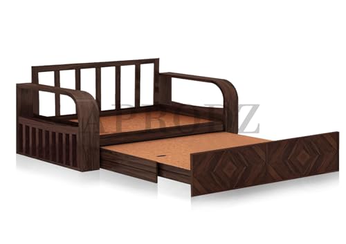 Image of APRODZ Diamond Solid Wood Sofa Cum Bed 3 Seater with Side Storage Velevt Fabric with Two Cushions Perfect Sofa Furniture for Home Living Office Room and Guests (Walnut Finish 75x69x30-Inch)