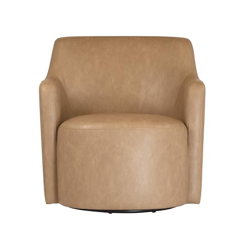 Image of HomePop 360 Barrel Back Swivel Chair - Sand Faux Leather