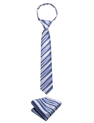 Image of Hi-Tie Boys Tie Pre-Tied Pocket Square Set Adjustable Kids Neckties Age 7-11 Years School UniForm Graduation