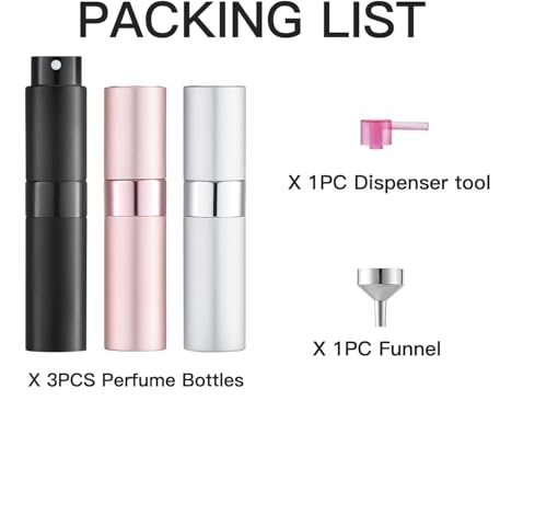 Image of 10ML Mini Perfume Atomizer Spray Bottle, Empty Refillable Glass Travel Cologne Sprayer for Men & Women with Refill Tools (Black /Pink /Silver)