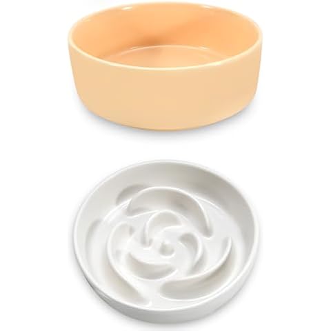 P-ZOONPE Ceramic Slow Deeder Dog Bowls and Ceramic Dog Water Bowl, Heavy Dog Food Bowls, Non-Slip Dog Bowls Medium Large Sized Dog. Cover