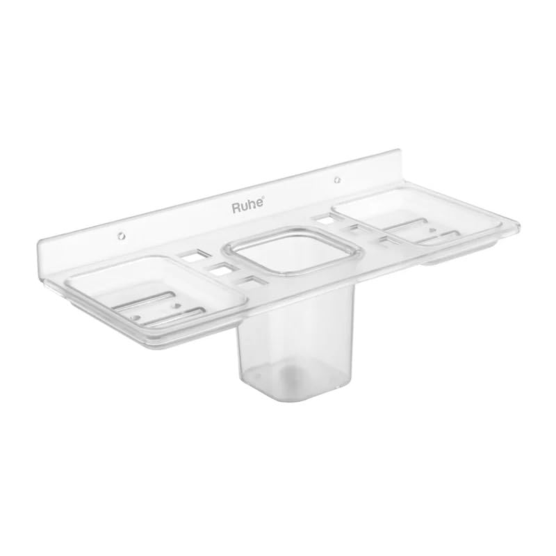 Ruhe® 4 in 1 Tumbler Cum Toothbrush Holder Cum 2 Soap Dish | Unbreakable ABS Bath Accessories | Wall Mount Tray/Shelf-image-39