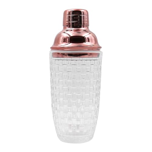 ZONADAH Glass Cocktail Shaker 400ml Drinking Shaker Drink Mixer Bartender Set Strainer Bar Tool Martini Shaker for Home Wedding Kithen Dining Families Rose Gold