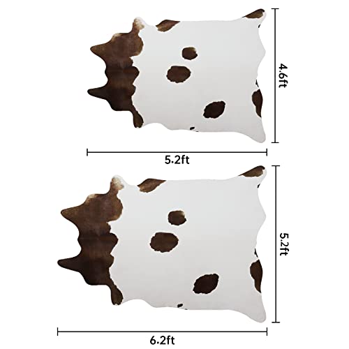 Softlife Faux Cowhide Rug, 5.2 X 6.2 Feet Cow Hides And Skins Rug For Living Room, Western Rug For Decorating Room, Cute Cow Area Rugs For Home, Faux Animal Fur Rug, White #TOP1