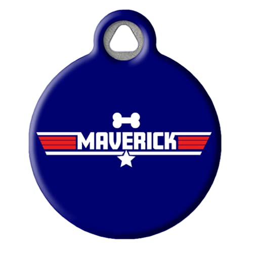 Dog Tag Art Maverick Custom Pet ID Tag for Dogs and Cats, Silent Polymer Coated Stainless Steel Nametag with Customized Identification Information - Small .875' Diameter