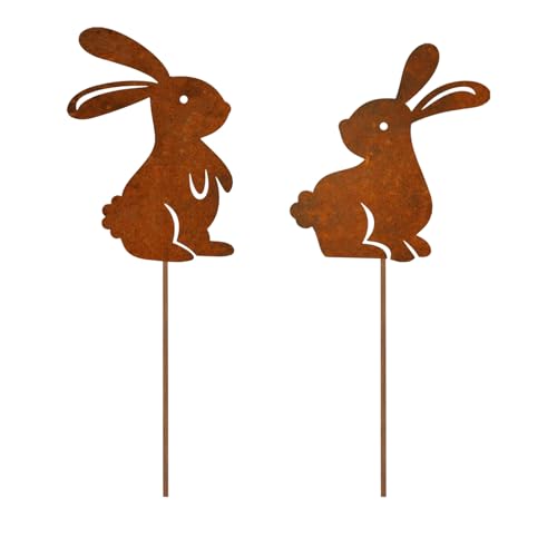 lafomukea 2 er Edelrost Oster Hase Gartenstecker Deko Rost, Rost Deko Kaninchen Gartendeko Ostern für Garten Deko Outdoor Wetterfest Frühlingsdeko