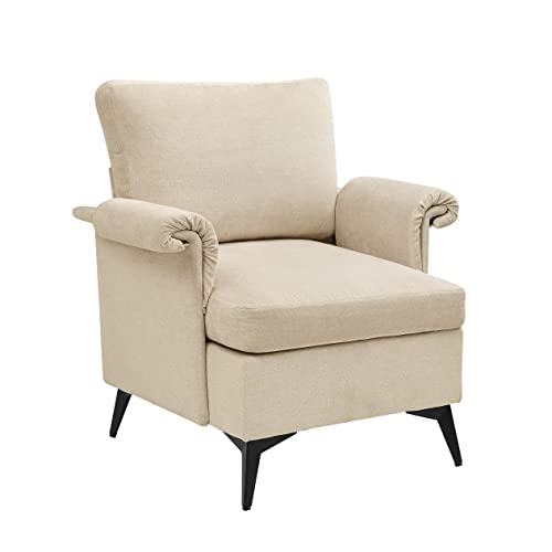 Volans Home Mid-Century Modern Accent Chair, Upholstered Line Armchair With Solid Frame, Comfy Retro Leisure Chair Reading Chair For Living Room, Bedroom, Offwhite #TOP16