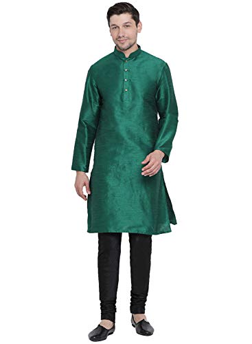 Image of VASTRAMAY VM Mens Silk Blend Kurta Pyjama Set - Classic Ethnic Attire for Timeless Style and Cultural Celebrations | Soft Comfortable Solid Full Sleeves Kurta and Churidar Pyjama Set