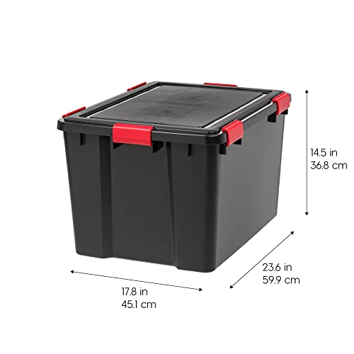 IRIS USA WeatherPro 74 Qt Storage Bins with Lids, 4 Pack, BPA-Free Plastic Gasket Box with Tight Latch and Seal, Stackable Nestable Tote Tub - Black/Red - Image 4