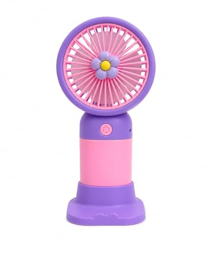 Image of Rangoli Portable USB Rechargeable Hand Fan - Lightweight & Stylish Multicolour Mini Fan for Indoor & Outdoor Use, 3-Speed Adjustable, Desk & Travel Friendly - Battery Operated (Purple)