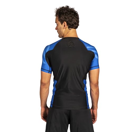 Sanabul Essential Short Sleeve Rash Guard MMA BJJ Wrestling Grappling Jiu Jitsu - Blue, Medium