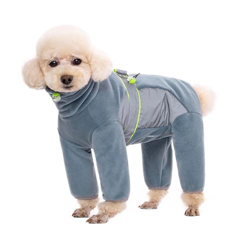 Warmer Fleece-Hundemantel mit Beinen, sicher, reflektierend, vollständig geschlossen, schneidbarer Bauch, kleine Hunde, Herbst, Winter (Graublau, Größe 2XL)
