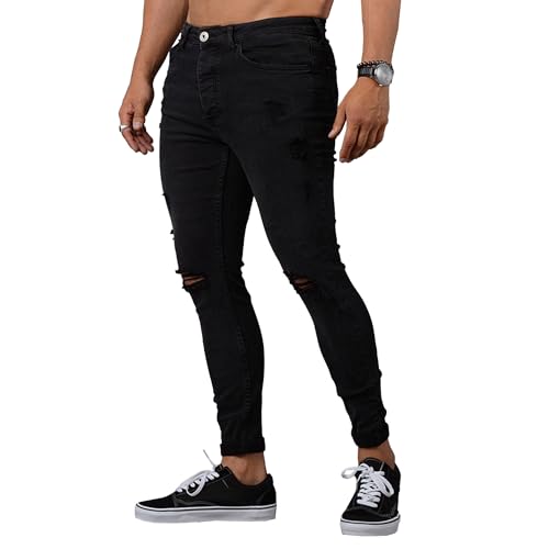 Ripped Distressed Skinny Jeans Men Stretch Slim Fit Denim Fashion Tapered Leg Summer Casual Pants Trendy Streetwear2
