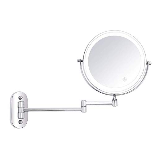 Espejo de Maquillaje de Pared Espejo de Maquillaje LED de 8 Pulgadas Espejo de Maquillaje de Doble Cara con Aumento de 10X Espejo de Maquillaje Iluminado de Pared